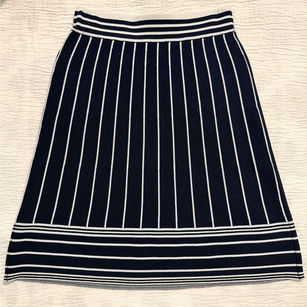 Ann Taylor Navy and White Knit A-Line Skirt - Picture 3 of 7